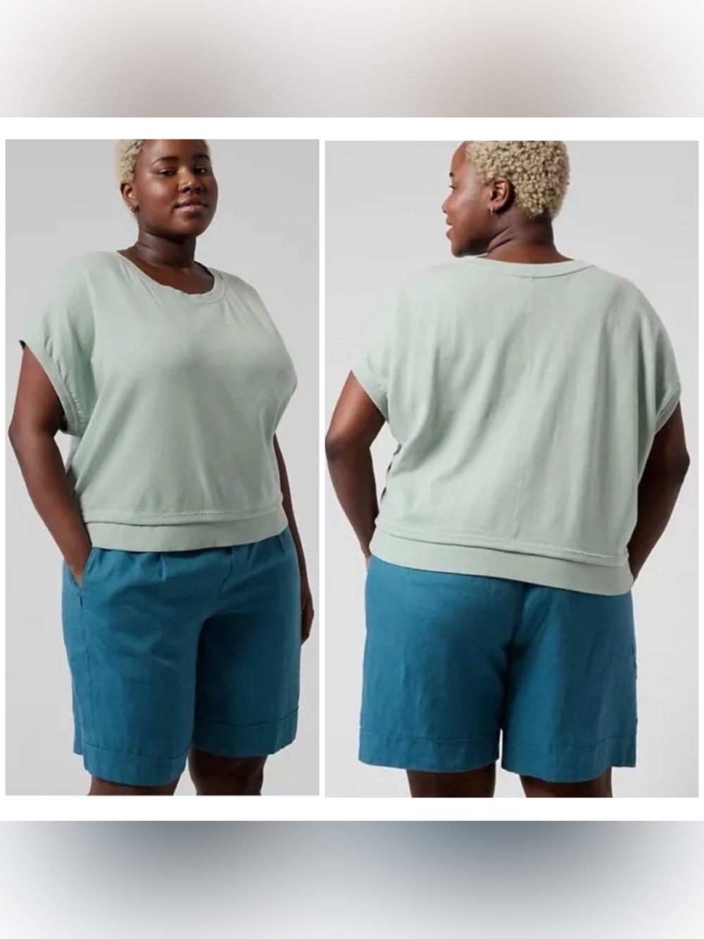 Athleta Womens Sundown Shirred Tee In Coast Grey Plus Size 3X GUC Boxy Oversized